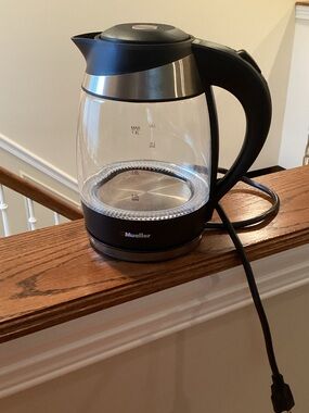Mueller Black & Stainless Glass Electric Kettle - Clear Water Window